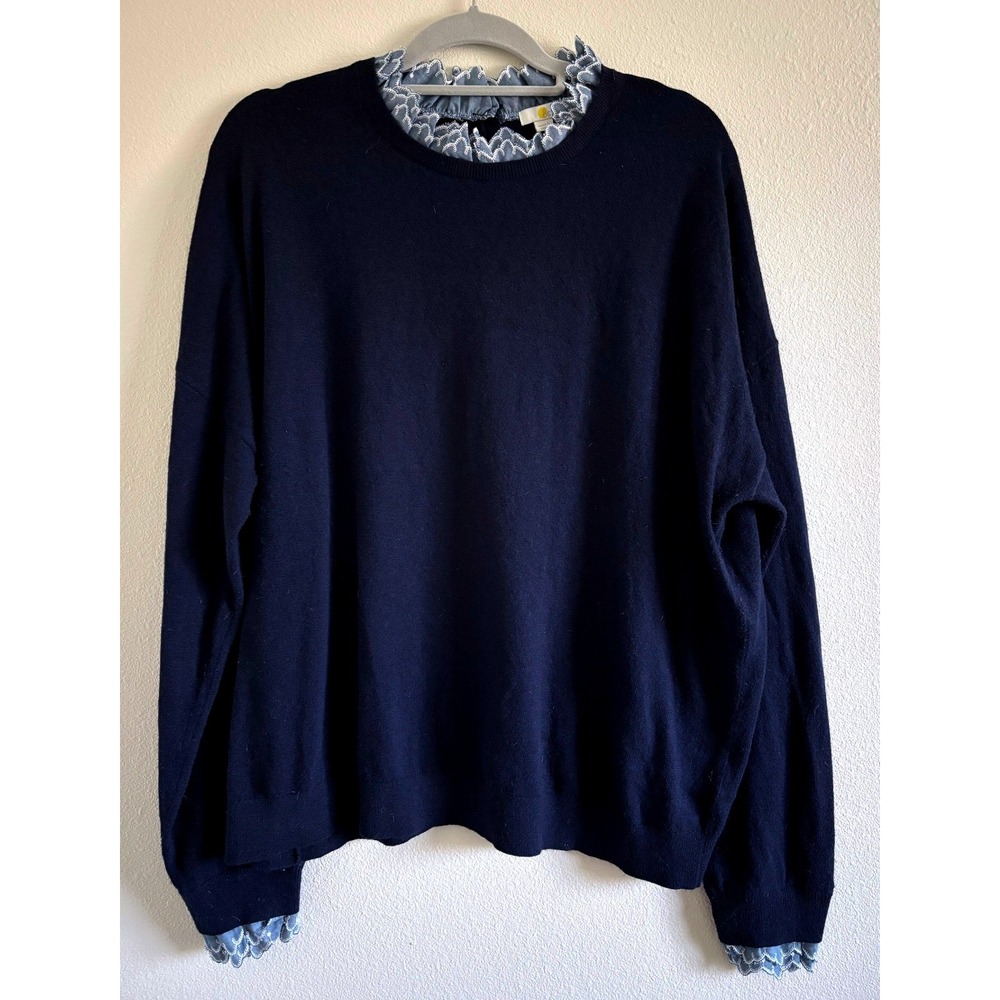 Boden Sweater Womens US 20 Blue Layered Mock Neck Preppy Regency Wool Blend